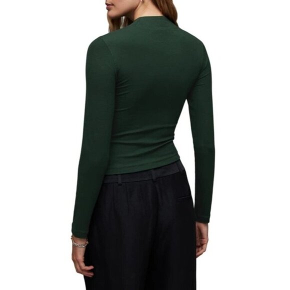 ALLSAINTS Rina Long Sleeve Roll Neck Tee in Sycamore Green Small New Womens Top - Picture 14 of 16